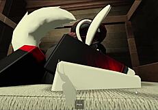 Masked guy bends cosplay girl over for sneaky anal creampie risk.