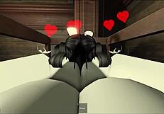 Masked guy bends cosplay girl over for sneaky anal creampie risk.