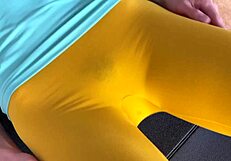 Watch fit milf's wet puffy pussy yoga then bent over doggystyle pounding!