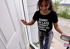 Petite Brunette Liv Revamped Sucks Big Cock While Rubbing Wet Pussy