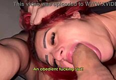 POV Deepthroat Blowjob from Slutty Redhead Gagging on Monster Cock
