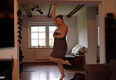 bbw blonde neighbor rides cowgirl to creampie