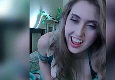 babe cums so hard teasing her curvy big tits with vibrator!