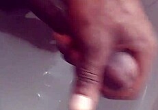 i skeet hard in the shower on my big black tits