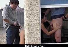 hey two boys pound stuck asian delivery slut