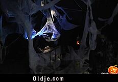 grandpa enjoys teen's halloween bent over blowjob and doggystyle