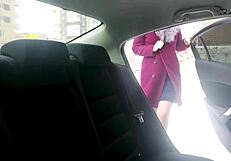 Cute shemale jerks wet pussy in fetish taxi ride