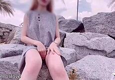 First Outdoor Date Skinny Japanese Girlfriend Friend Bent Over For Creampie Doggystyle