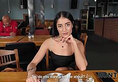 Hunter Picks Up Petite Brunette Ara Mix for Raw Toilet Pounding and Creampie