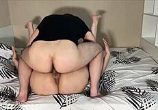 Big mature stepmom blows him hard then anal rides his cock