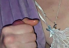 milf jerks cock then licks up every sticky drop