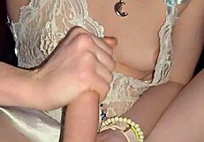 milf jerks cock then licks up every sticky drop