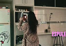 Petite brunette begs to cum with you at breakfast