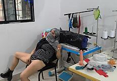 indian seamstress fingers wet pussy in clothing workshop eagerly