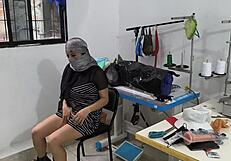 indian seamstress fingers wet pussy in clothing workshop eagerly