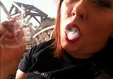 sexy bbw tina snua smokes cork cig with deep inhales double pumps nose exhales