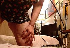 casual smoke ignoring feet while wearing no panties