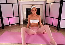 retro yoga workout in sheer leggings and pantyhose hannahjames710 flexes beautifully