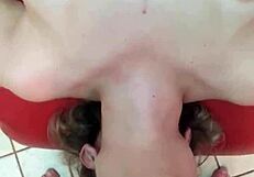 Throat stuffed full in deep inverted gag fest