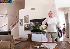 Chubby blonde stepmom skips swim for stepson's creampie missionary ride