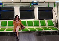 flashing my natural tits and fingering wet pussy on public train