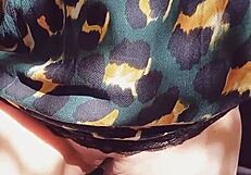 Mature Wife's Huge Cameltoe Pussy Lips Flash Outdoor Closeup