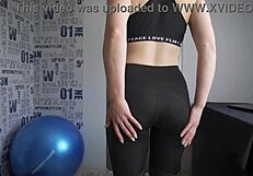 Fitness Milf Teases Panty Lines Through Tight Spandex Leggings