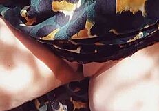 Mature Wife's Huge Cameltoe Pussy Lips Flash Outdoor Closeup