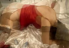 french slut in black satin dress red garter belt panties stockings heels takes doggystyle pounding blowjob dirty talk