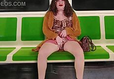flashing my natural tits and fingering wet pussy on public train