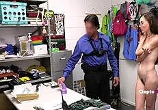 Petite teen overwhelmed by lust wields massive alien dildo after getting caught stealing