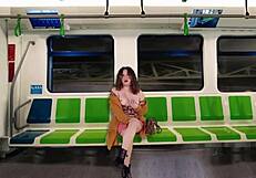 flashing my natural tits and fingering wet pussy on public train