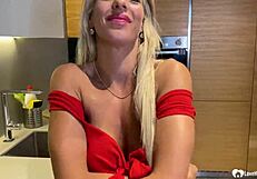 hey smoking blonde milf teases pussy and massive tits solo