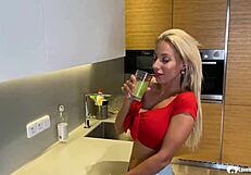 hey smoking blonde milf teases pussy and massive tits solo