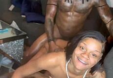 Freaky ebony whore takes double monster cocks deep