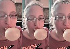 yo, blowing huge bubble gum while fucking with glasses on... wanna join? 