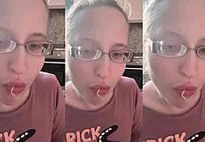 yo, blowing huge bubble gum while fucking with glasses on... wanna join? 