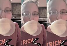 yo, blowing huge bubble gum while fucking with glasses on... wanna join? 
