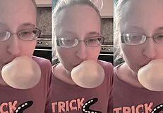 yo, blowing huge bubble gum while fucking with glasses on... wanna join? 