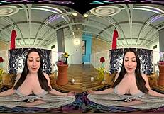 vrallure brunette alyx star masturbates big tits with dildo vibrator pov voyeur solo