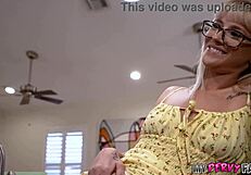 Naughty stepdaughter teases stepdaddy's monster cock with shaved pussy lips