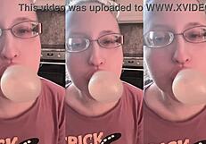 yo, blowing huge bubble gum while fucking with glasses on... wanna join? 