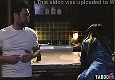 Masked man roughly face fucks tattooed Latina milf Xwife Karen deep