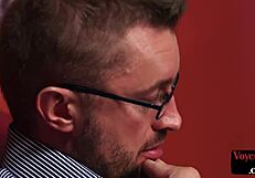 Busty british brunette toys pussy watching you jerk off voyeur style