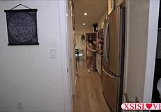 petite brunette teen bangs after netflix with group watching her bird box