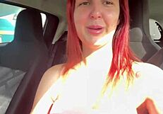 redhead big tits babe flashes in public with amateur driver rs118