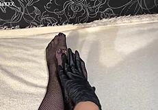Anna's Black Gloves Fishnets Fingering Ass Pussy Closeup