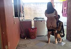 empregada bends for boss's monster cock bareback while wife is out