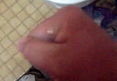 Jerking thick cock hard right before stepping into hot shower cum blast