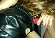 Best friend sucks my slutty wife's mouth while masked homemade blowjob action